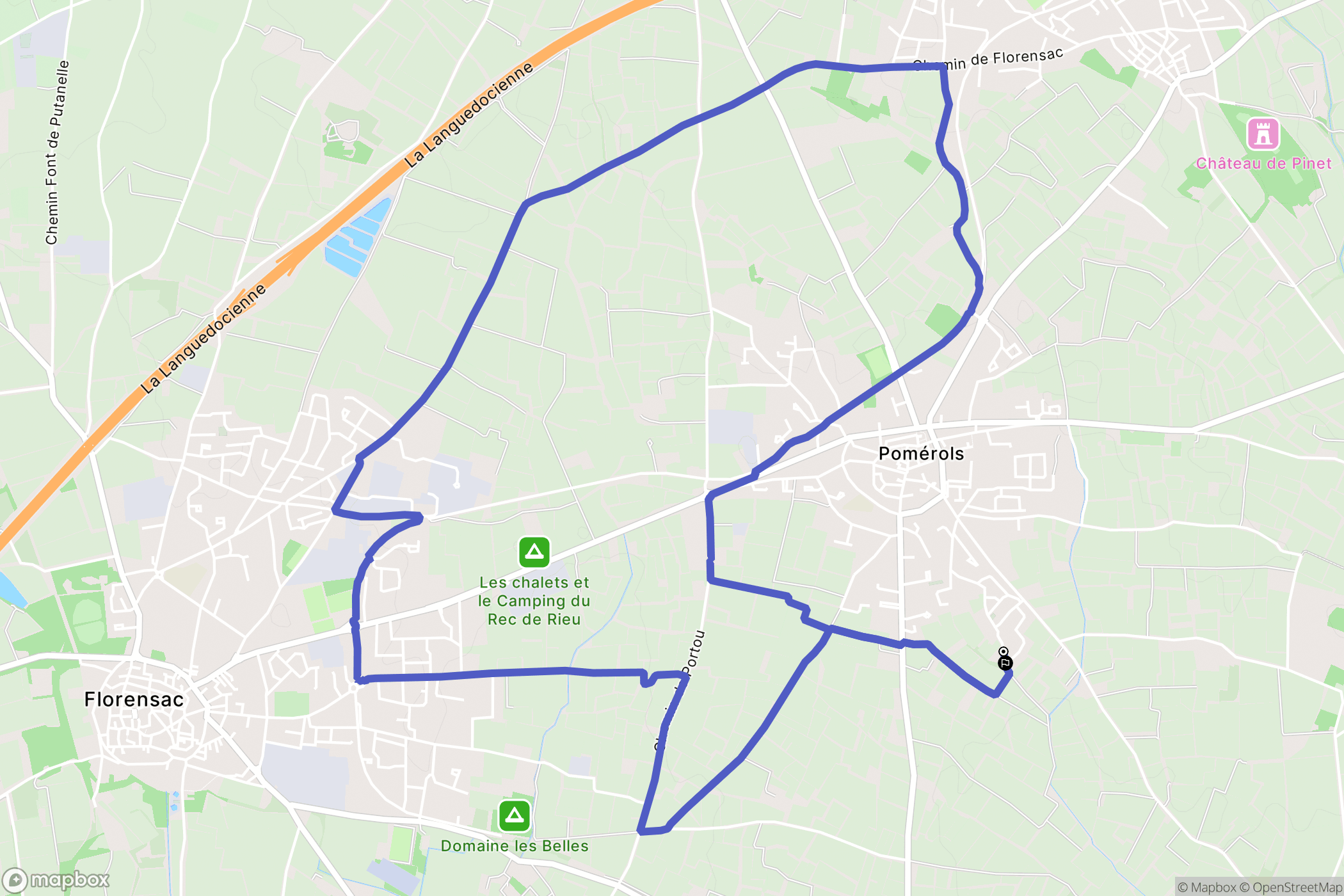 Pomérols : carte du parcours de randonnée - France