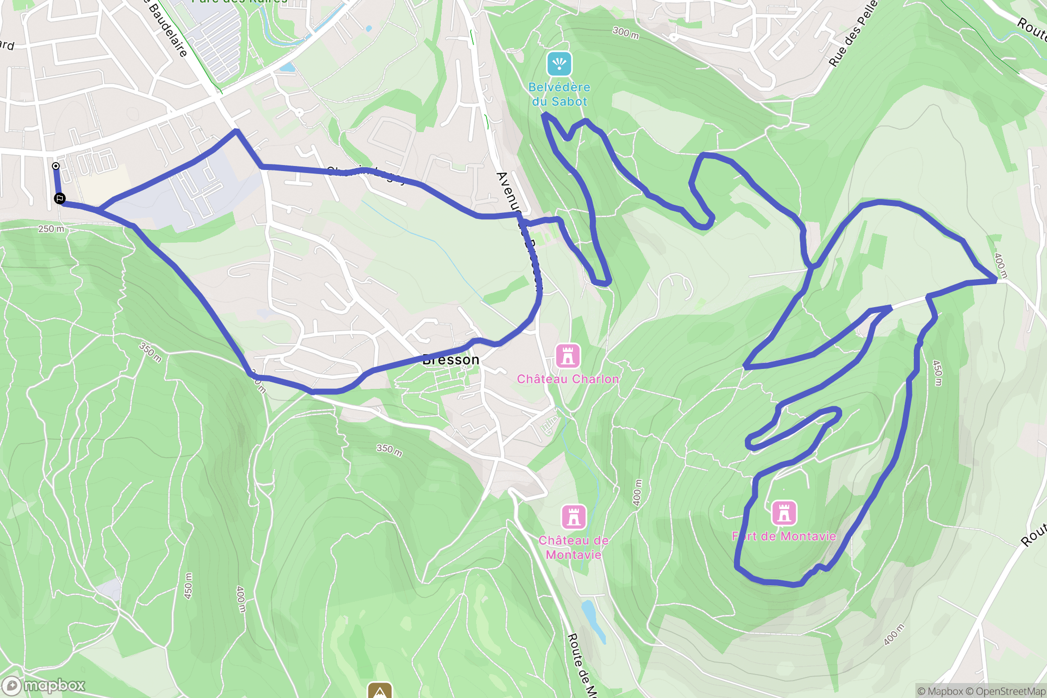 Échirolles : carte du parcours de randonnée - France