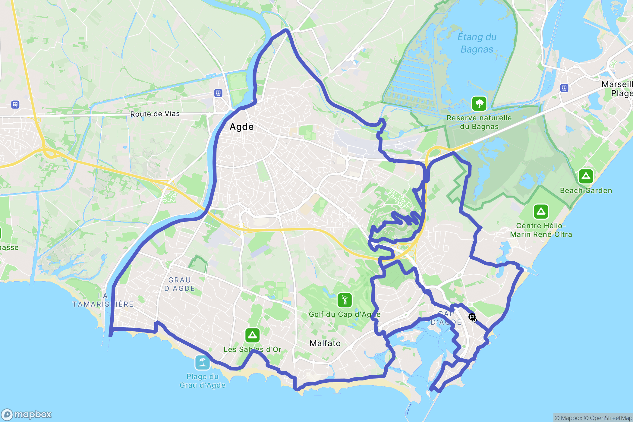 Agde : carte du parcours de randonnée - France