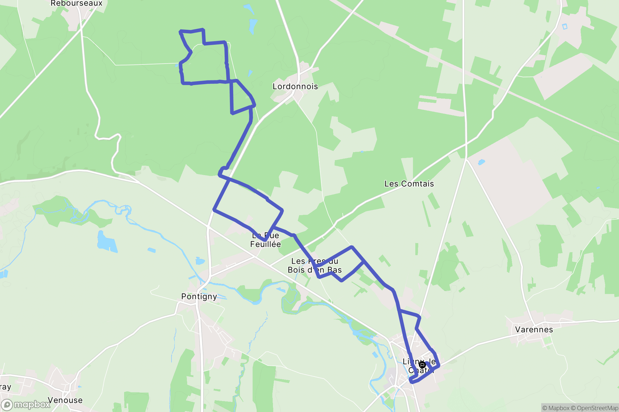 Ligny-le-Châtel : carte du parcours de randonnée - France