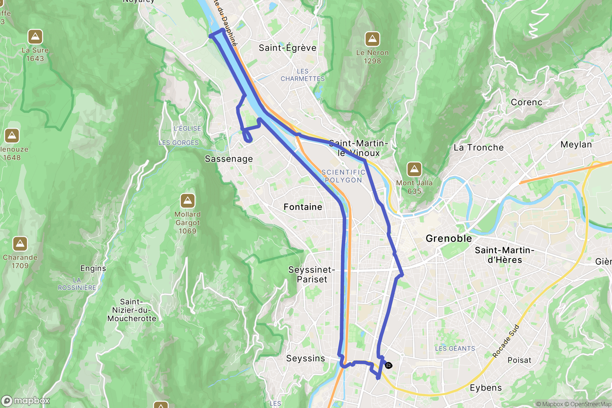 Échirolles : carte du parcours de randonnée - France
