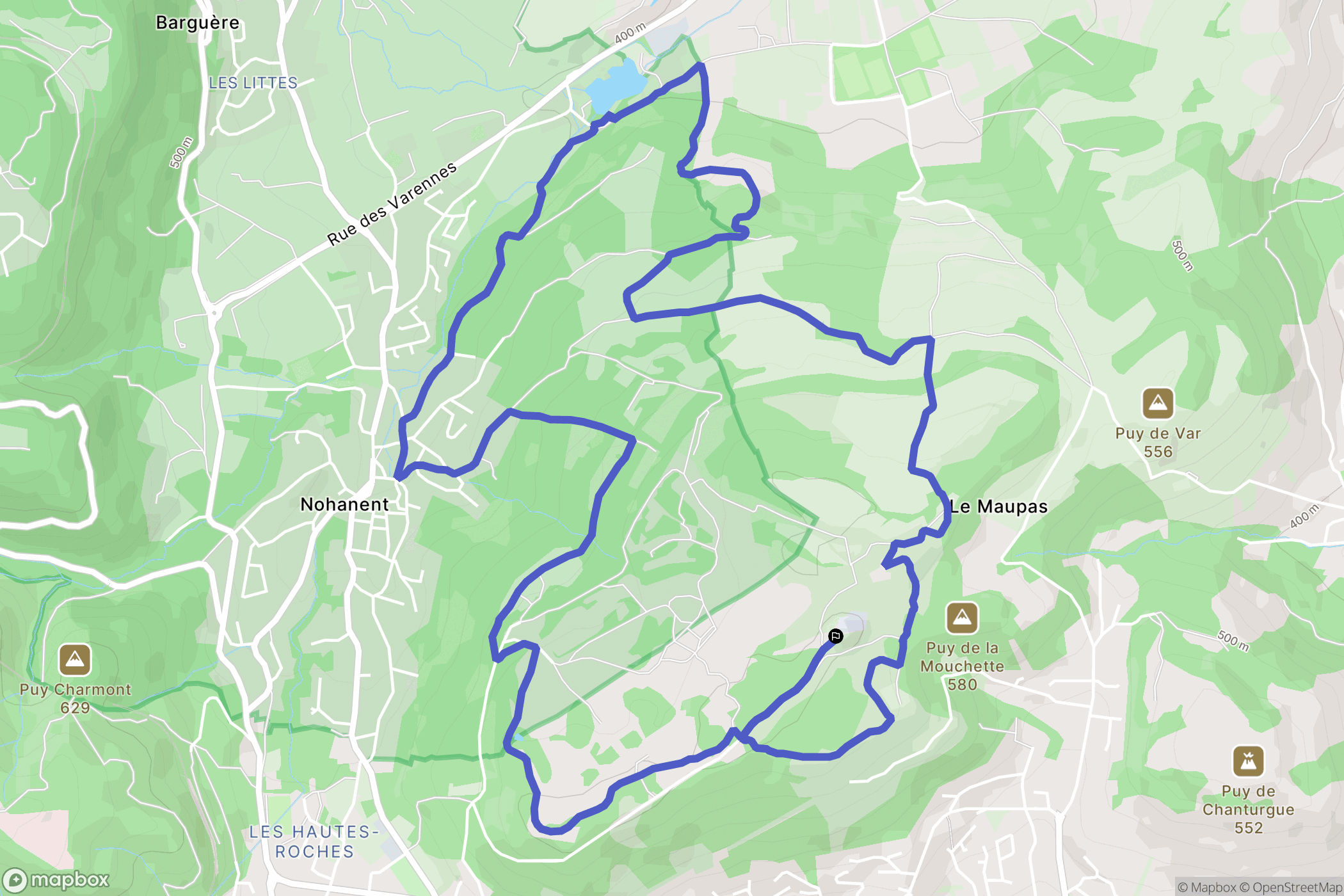Clermont Ferrand : carte du parcours de randonnée - France