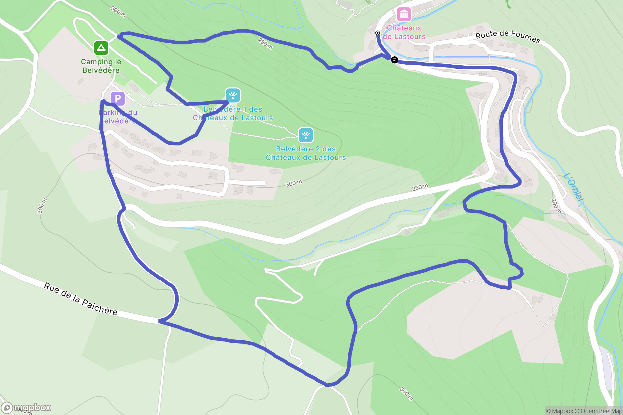 Lastours : carte du parcours de randonnée - France