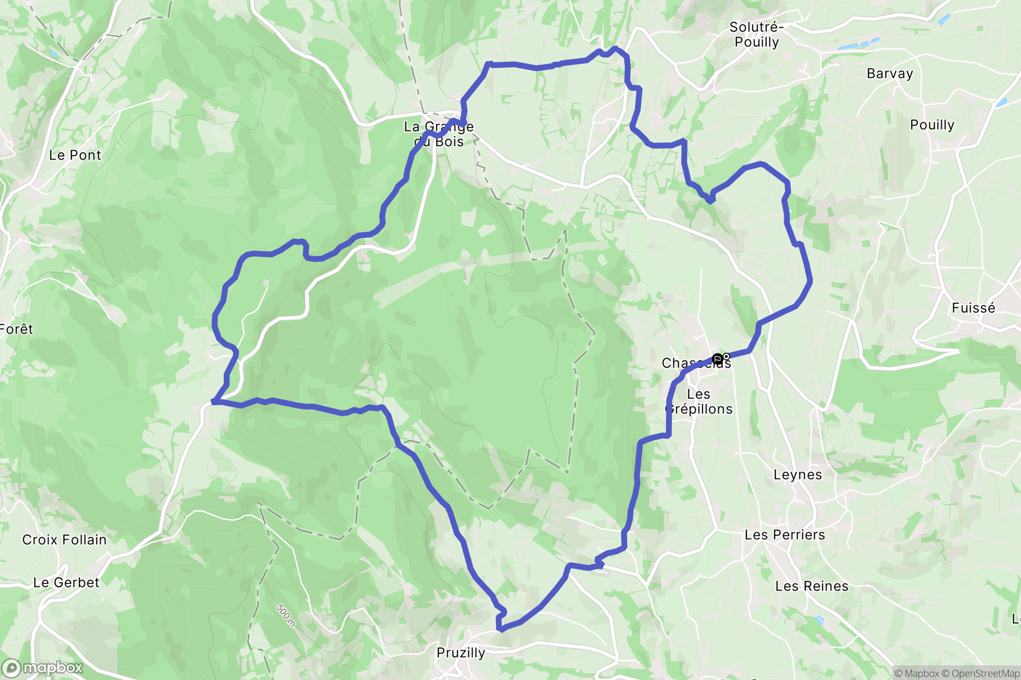 Chasselas : carte du parcours de randonnée - France