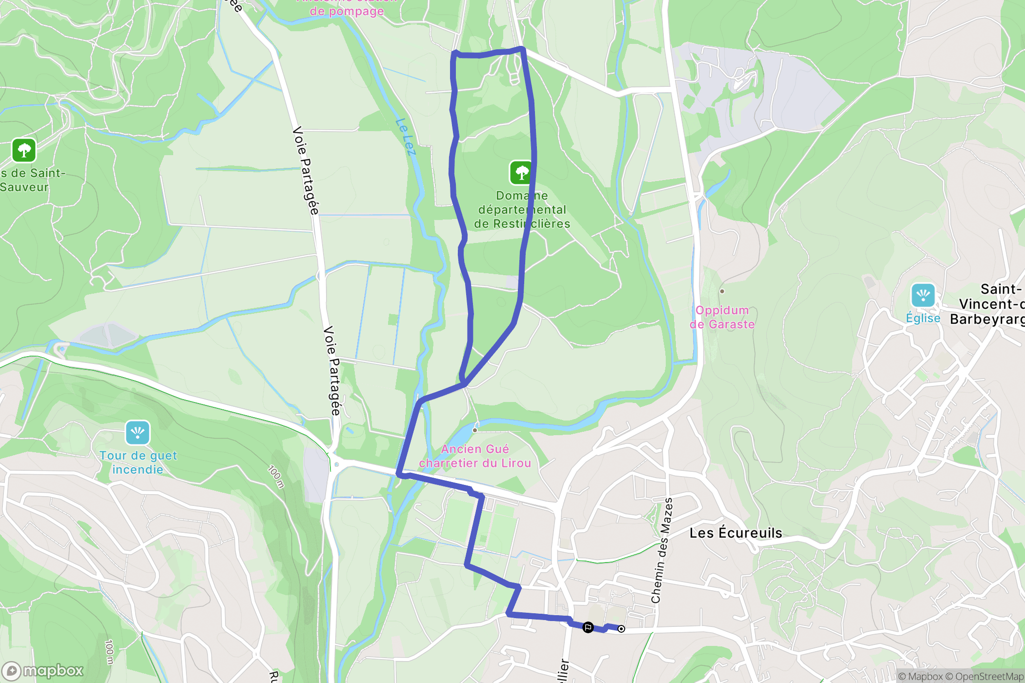Prades-le-Lez : carte du parcours de randonnée - France