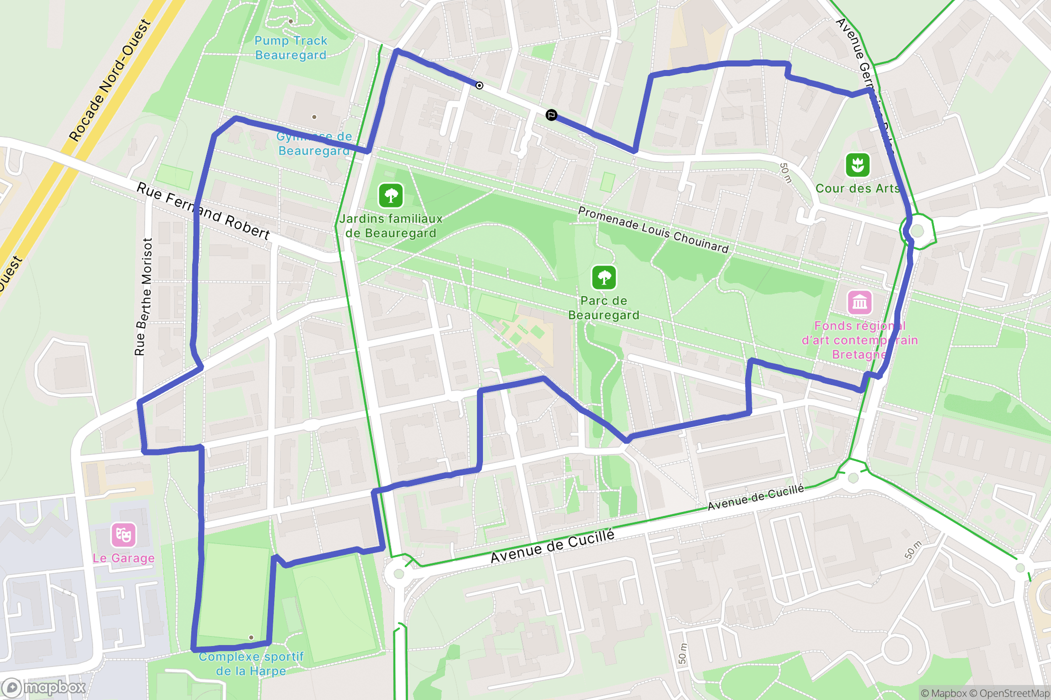 Rennes : carte du parcours de randonnée - France