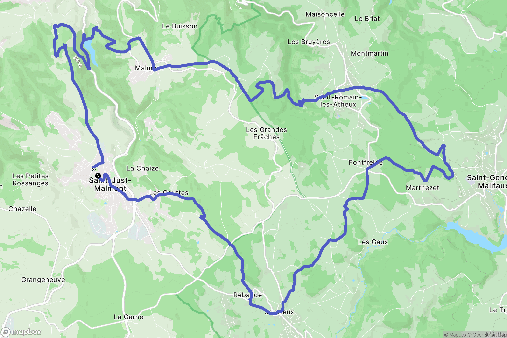 Saint-Just-Malmont : carte du parcours de randonnée - France