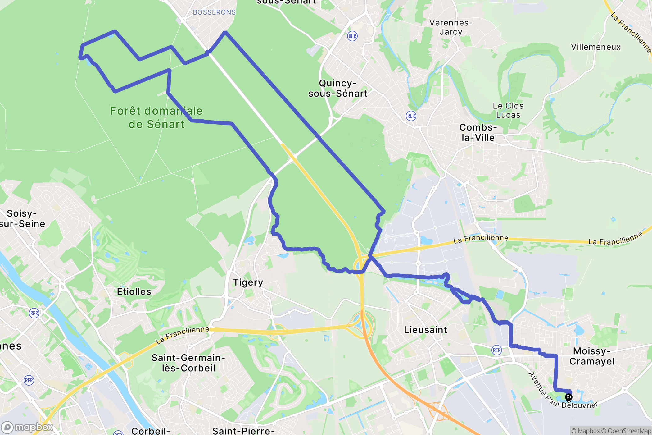 Moissy-Cramayel : carte du parcours de randonnée - France
