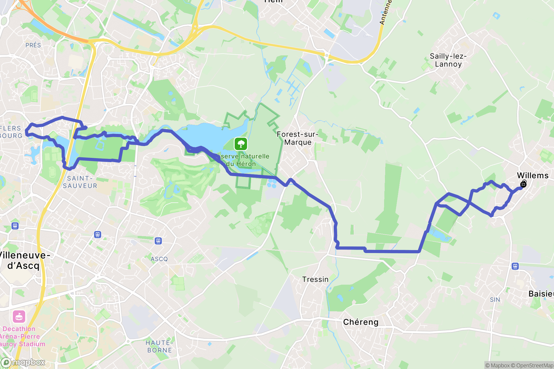 Willems : carte du parcours de randonnée - France
