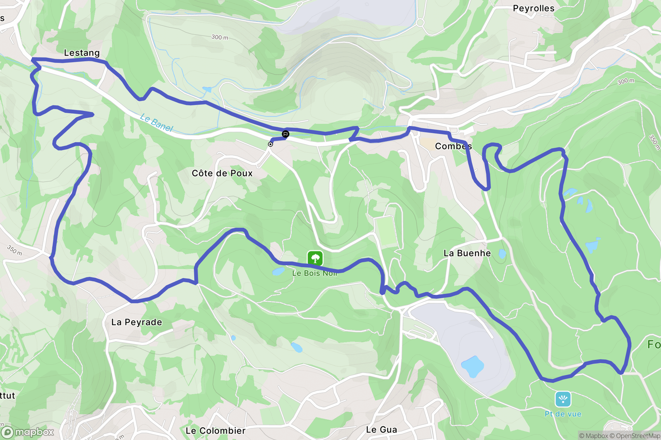Combes : carte du parcours de randonnée - France