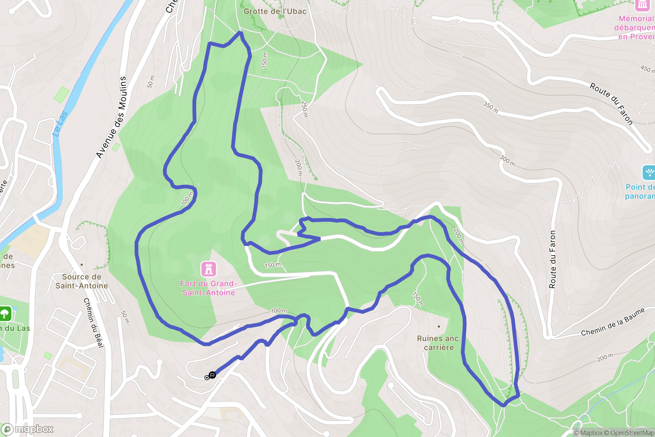 Toulon : carte du parcours de randonnée - France