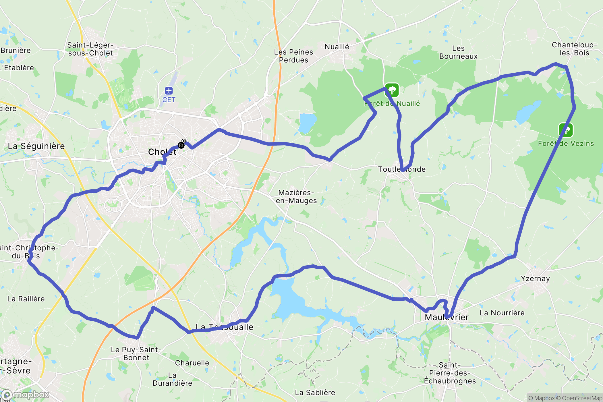 Cholet : carte du parcours de randonnée - France
