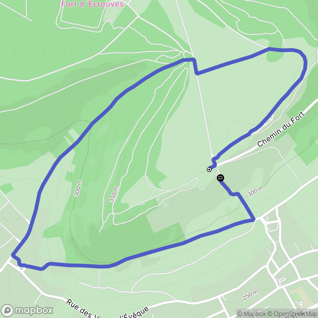 Écrouves : carte du parcours de randonnée - France