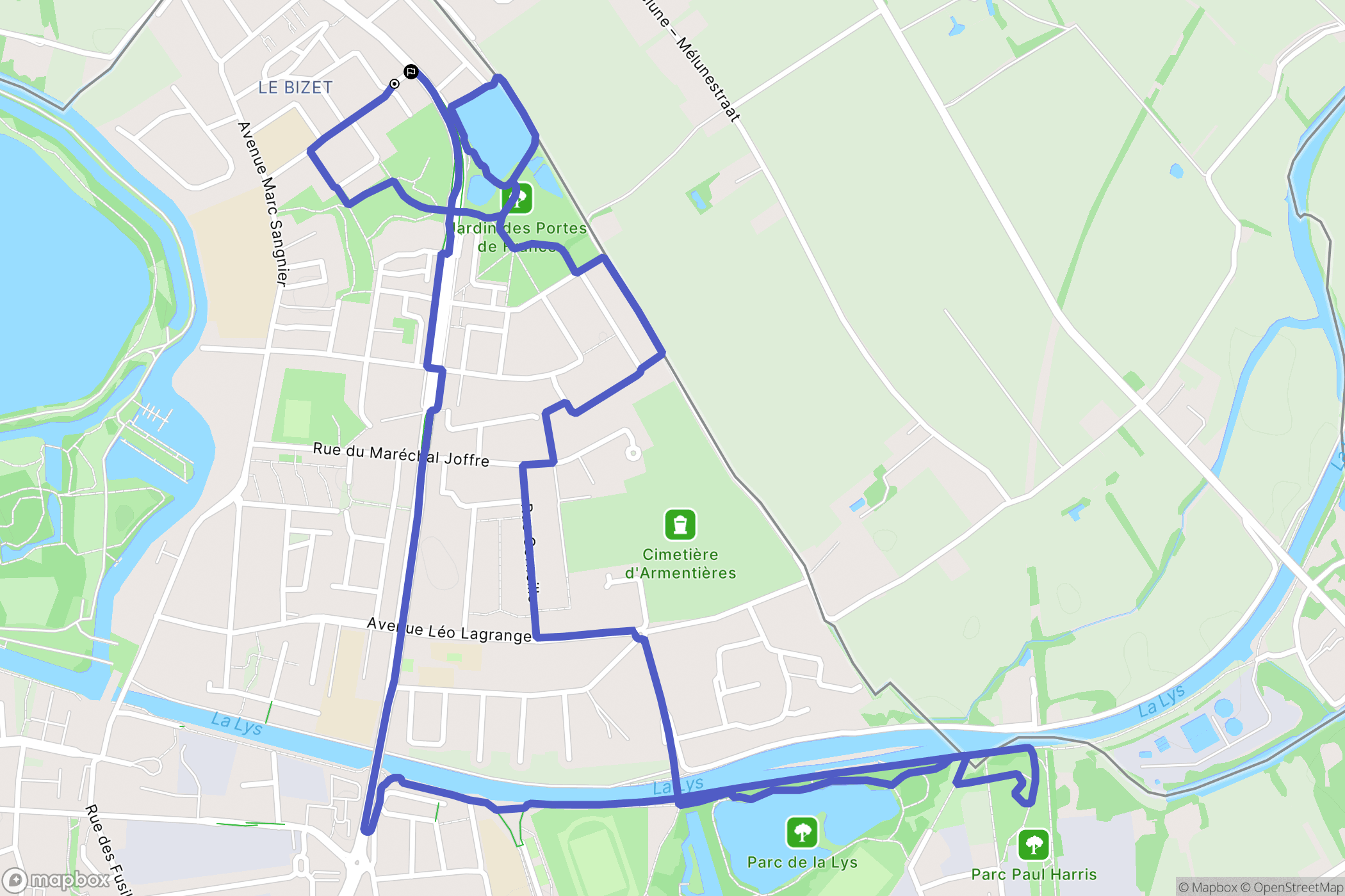 Armentières : carte du parcours de randonnée - France