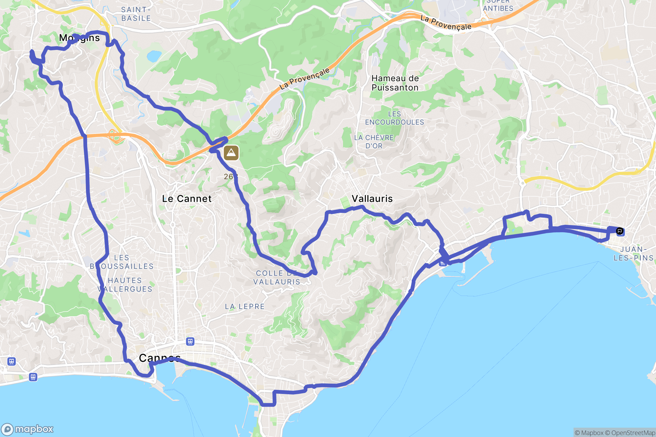Juan les Pins. : carte du parcours de randonnée - France