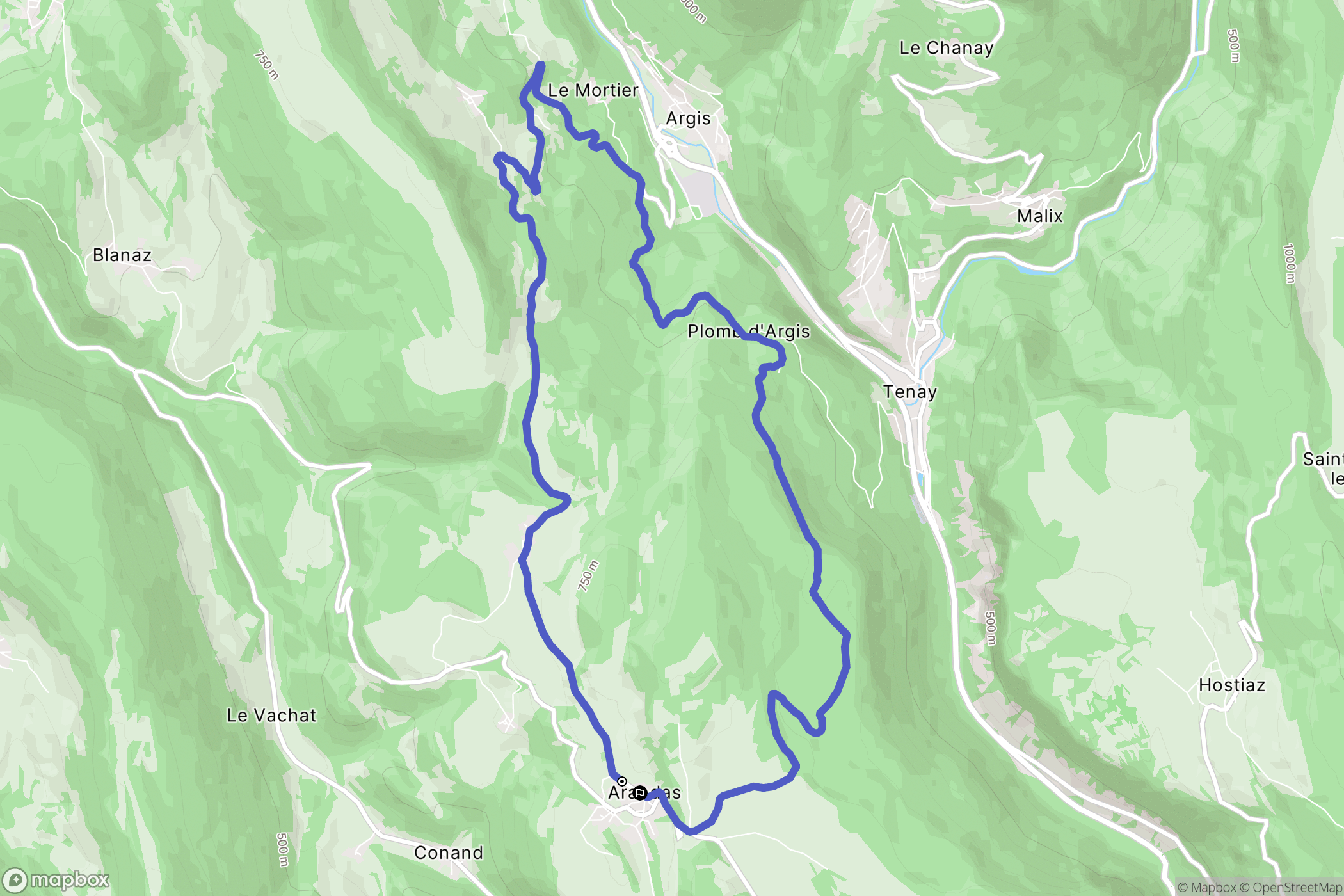 Arandas : carte du parcours de randonnée - France