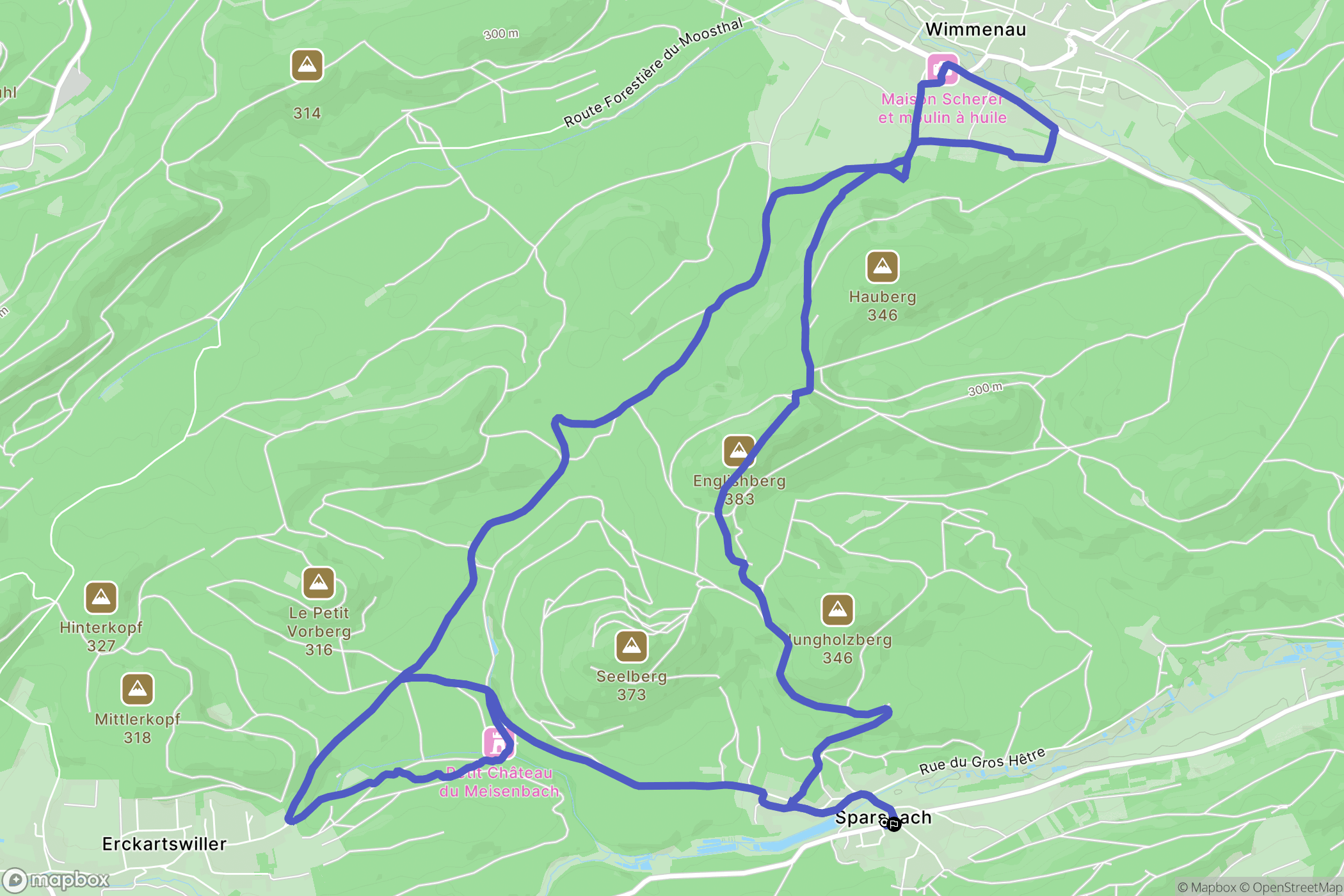 Sparsbach : carte du parcours de randonnée - France