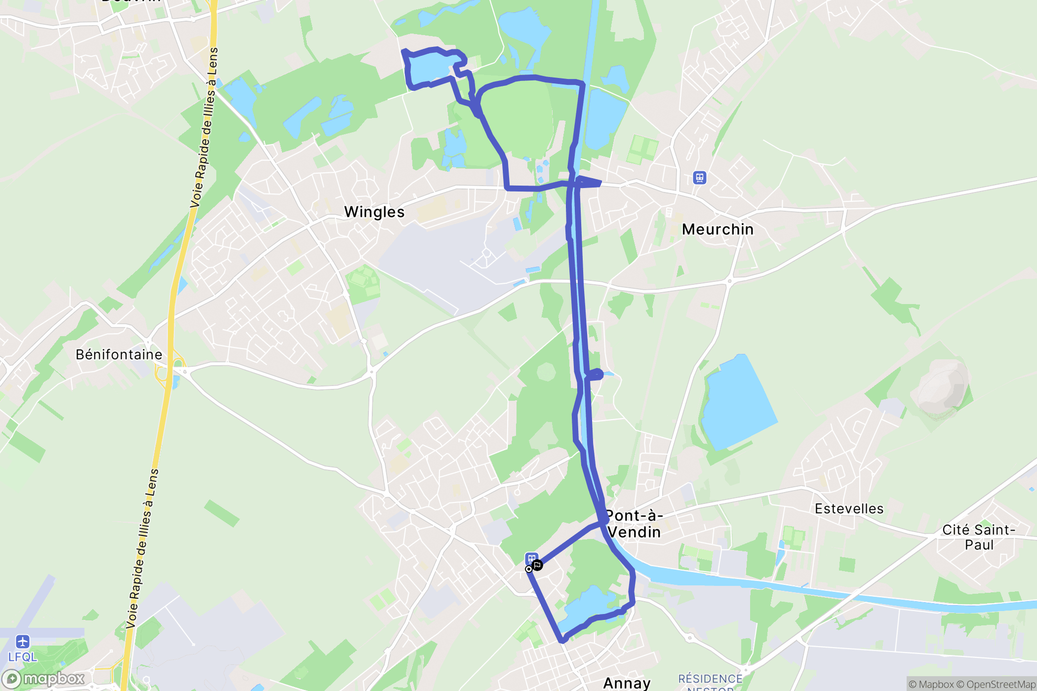 Pont-à-Vendin : carte du parcours de randonnée - France