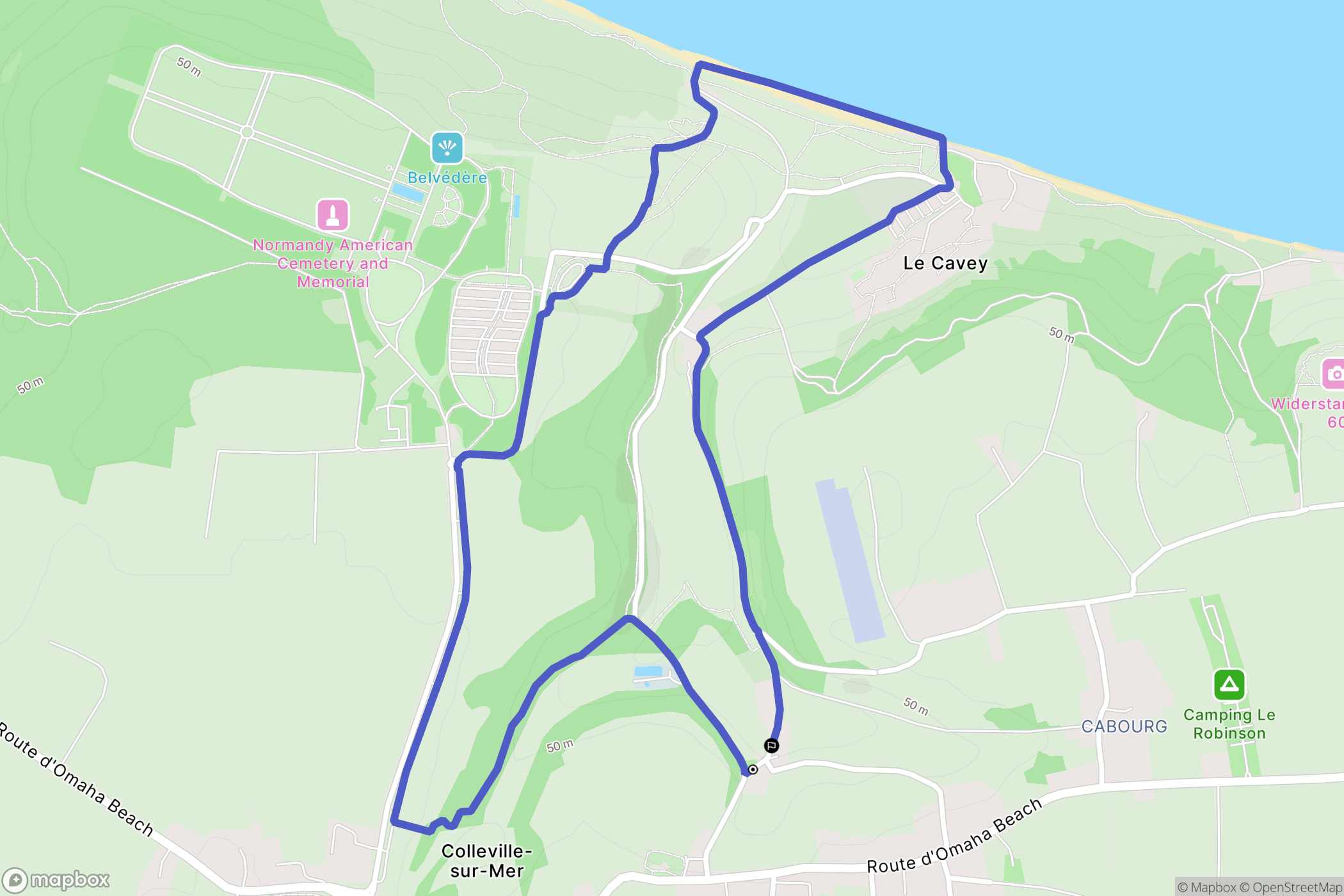 Colleville-sur-Mer : carte du parcours de randonnée - France