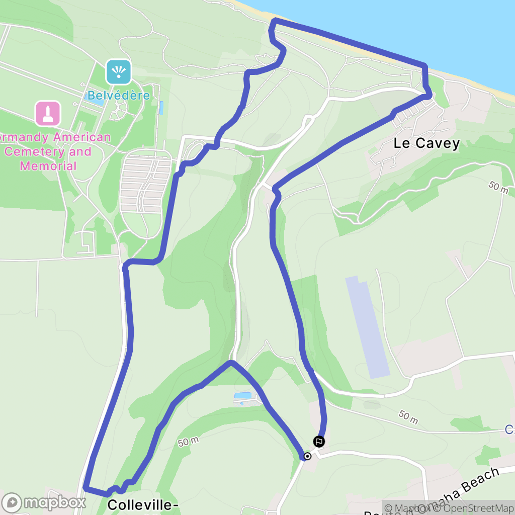 Colleville-sur-Mer : carte du parcours de randonnée - France
