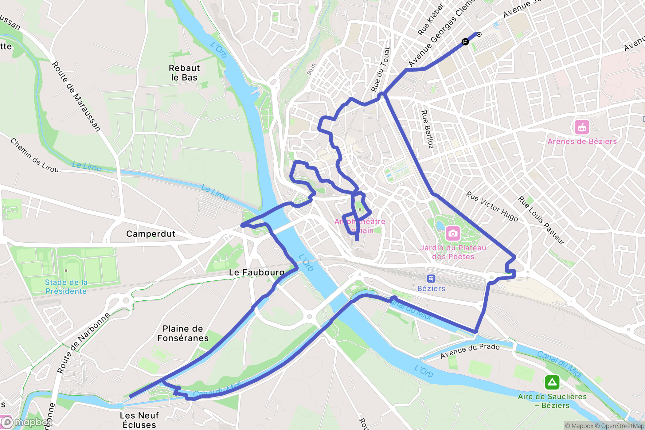 Béziers : carte du parcours de randonnée - France