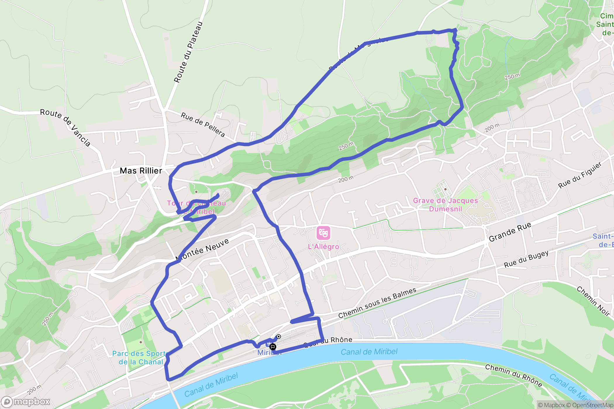 Miribel : carte du parcours de randonnée - France