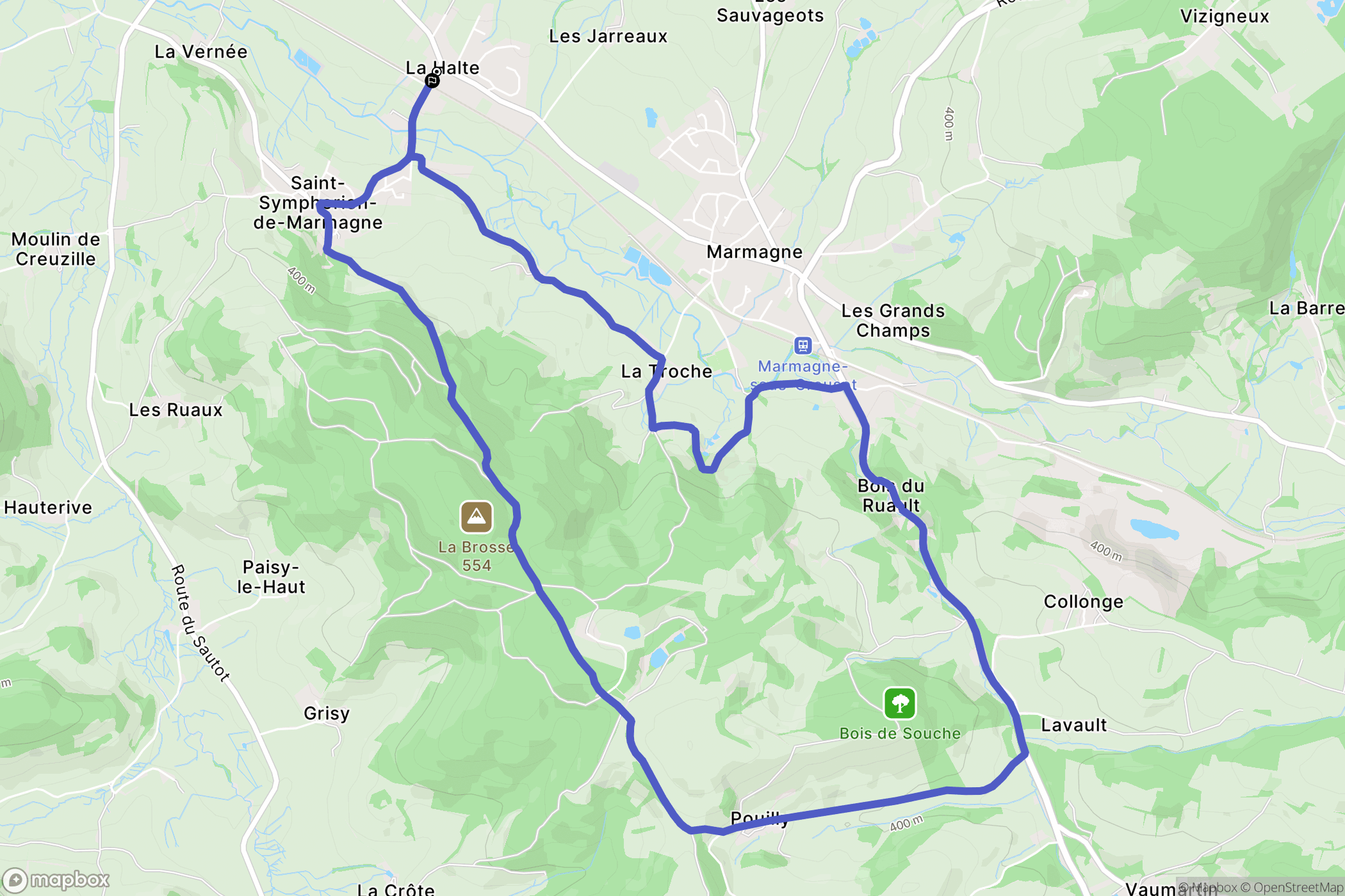 Saint-Symphorien-de-Marmagne : carte du parcours de randonnée - France