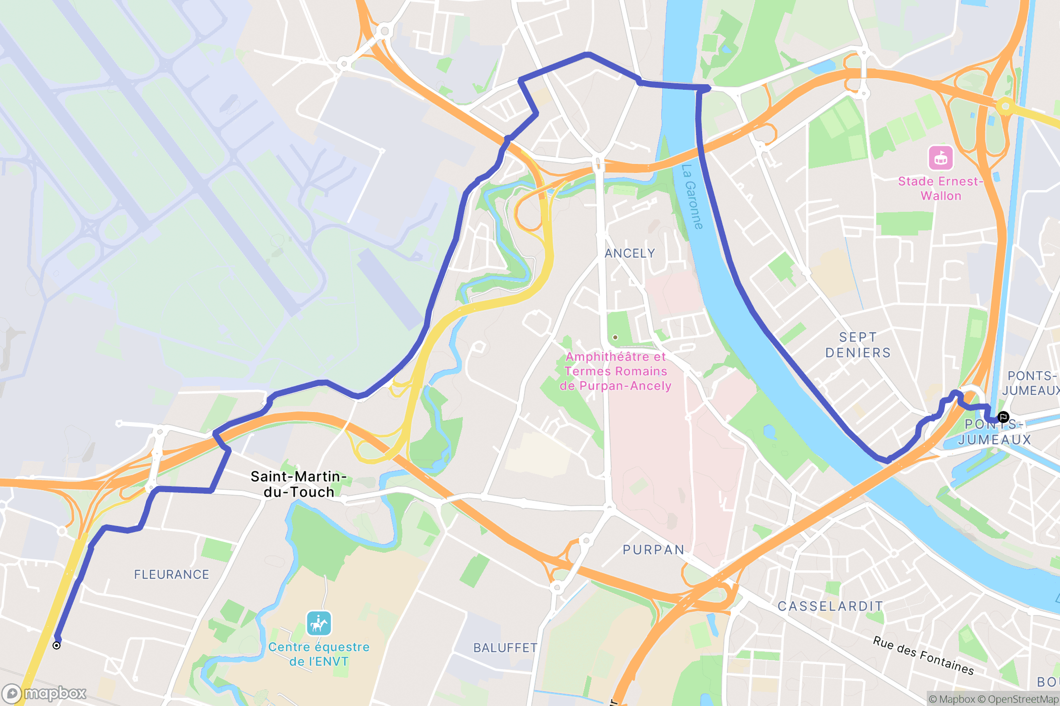 Toulouse : carte du parcours de randonnée - France