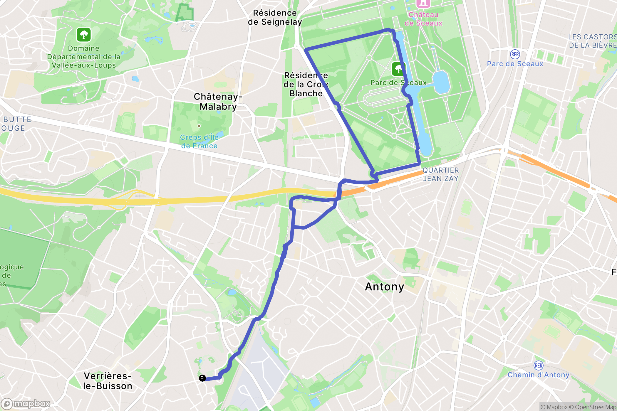 Verrières-le-Buisson : carte du parcours de randonnée - France