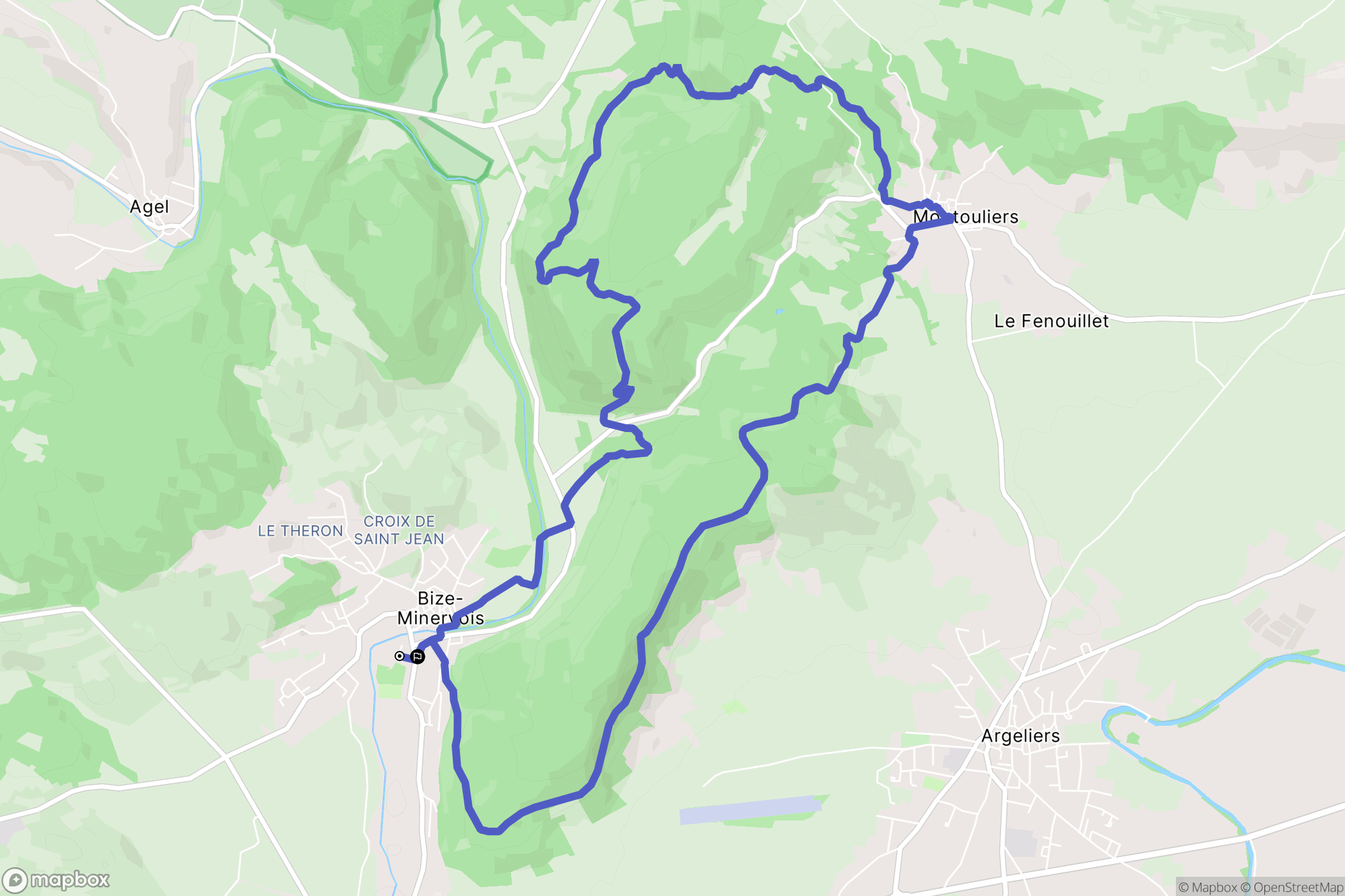 Bize-Minervois : carte du parcours de randonnée - France