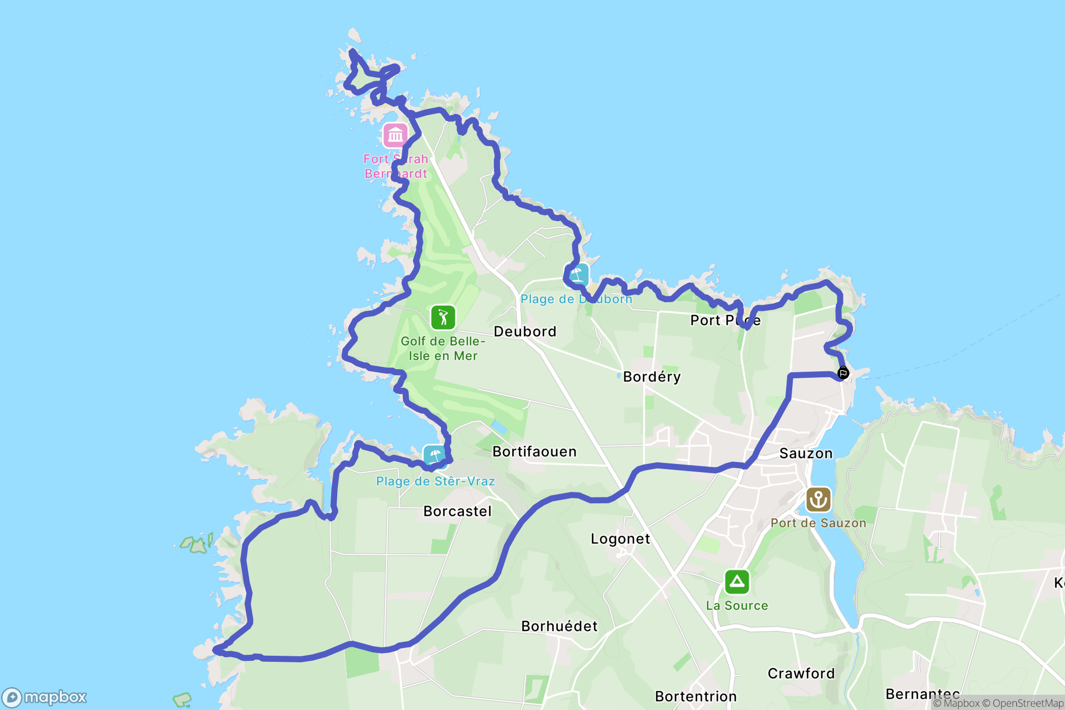 Sauzon : carte du parcours de randonnée - France