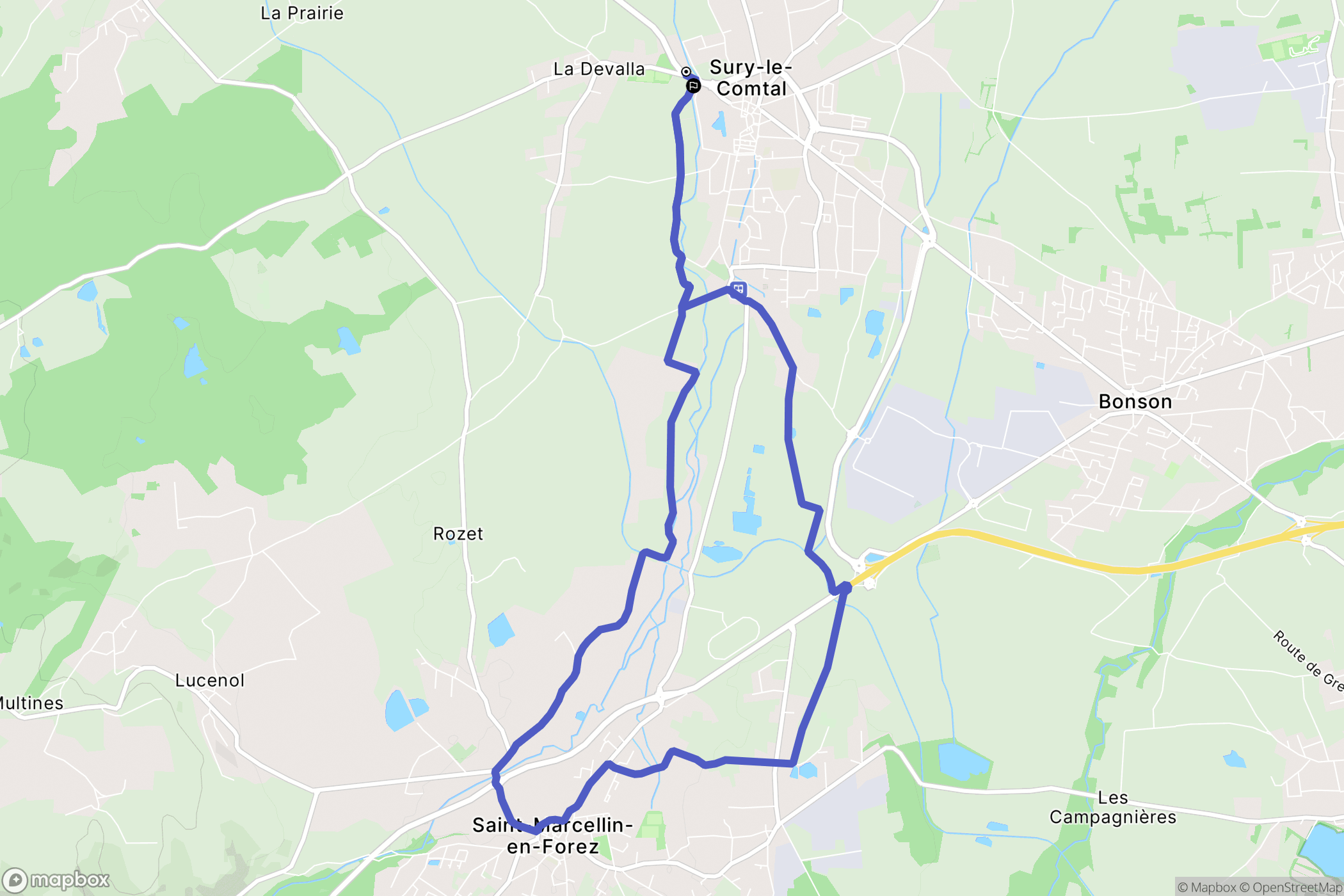 Sury-le-Comtal : carte du parcours de randonnée - France