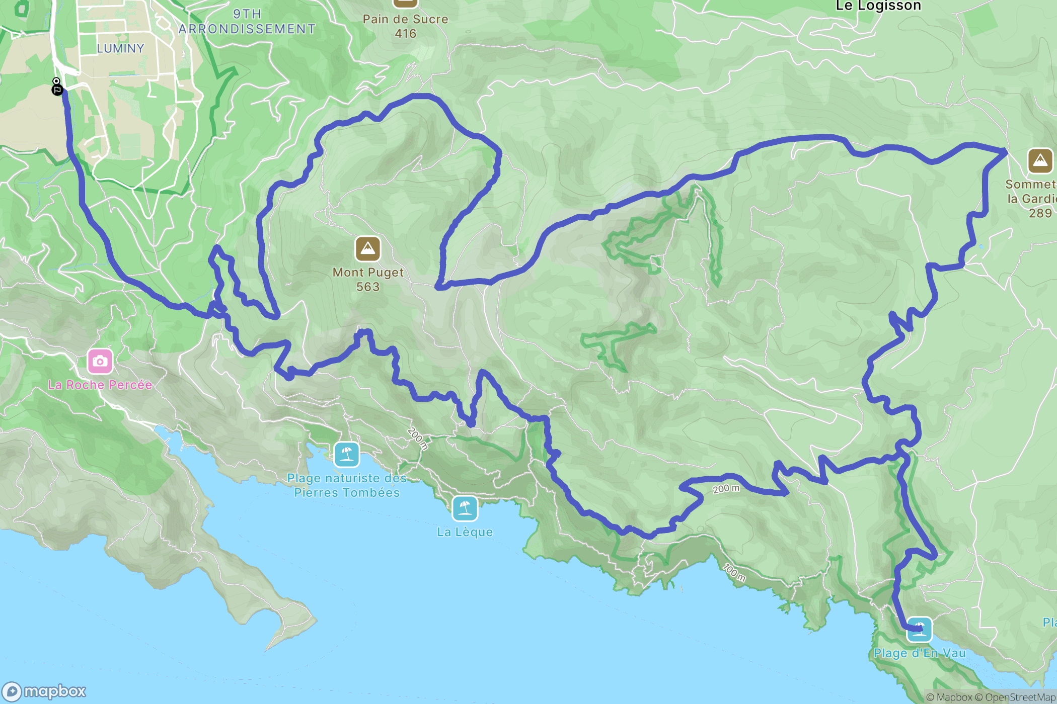 Marseille : carte du parcours de randonnée - France