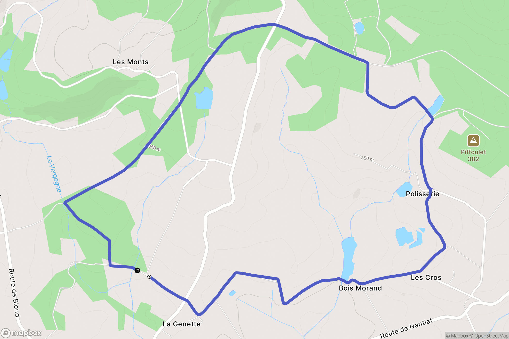 Cieux : carte du parcours de randonnée - France