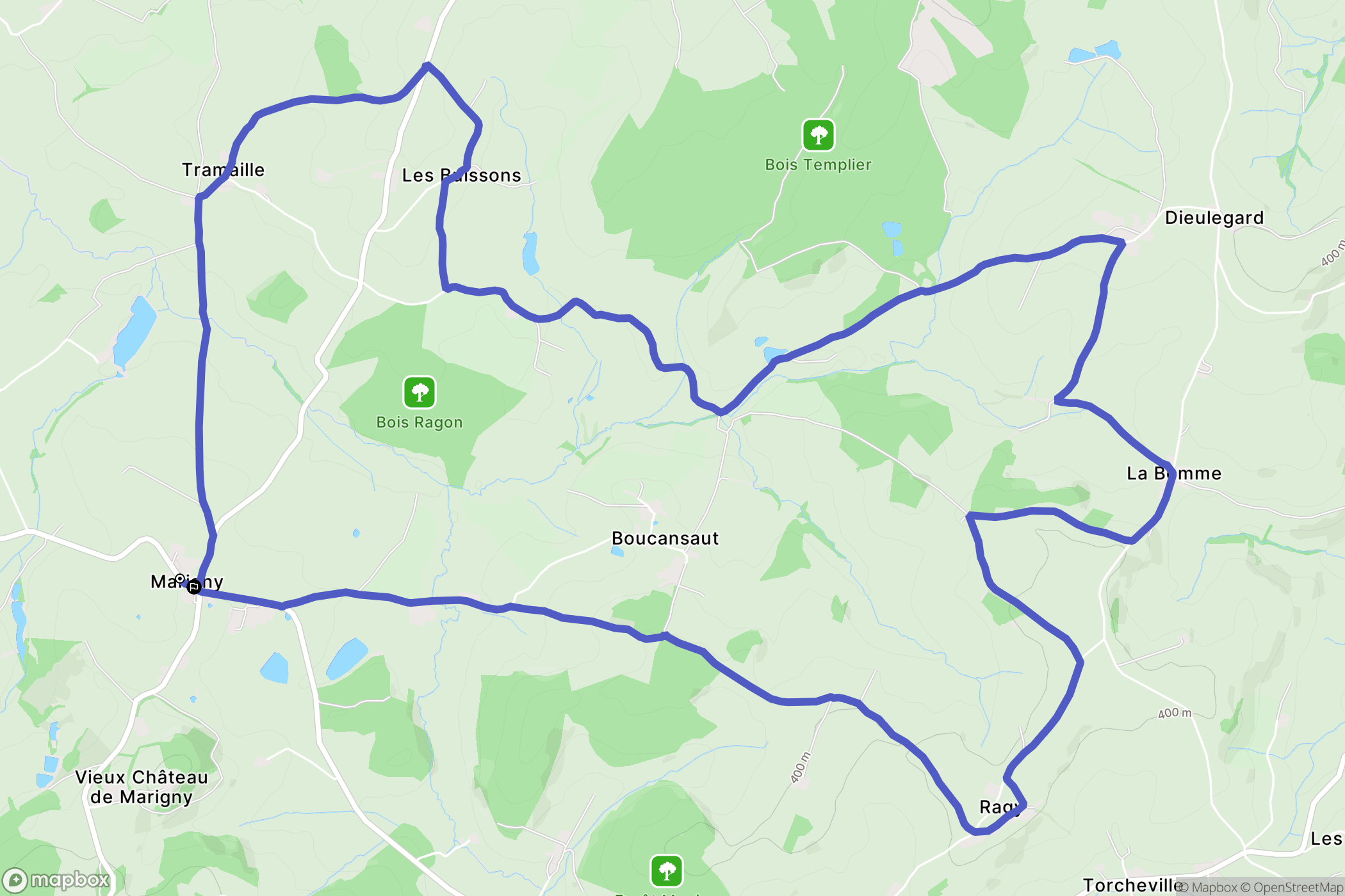 Marigny : carte du parcours de randonnée - France