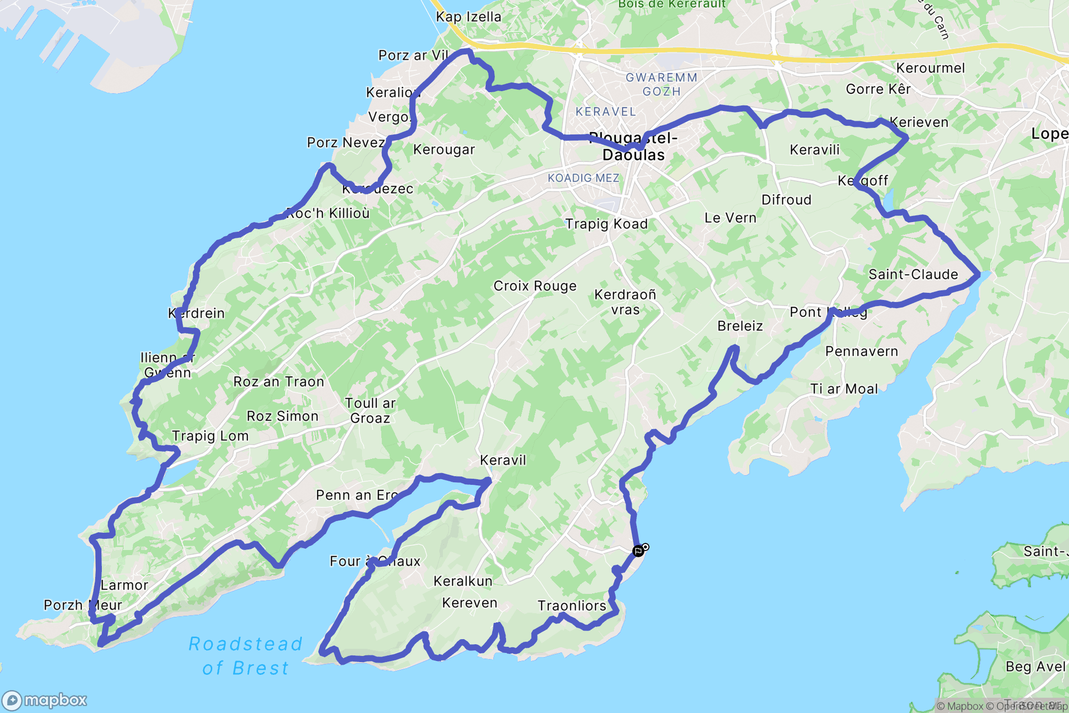 Plougastel-Daoulas : carte du parcours de randonnée - France