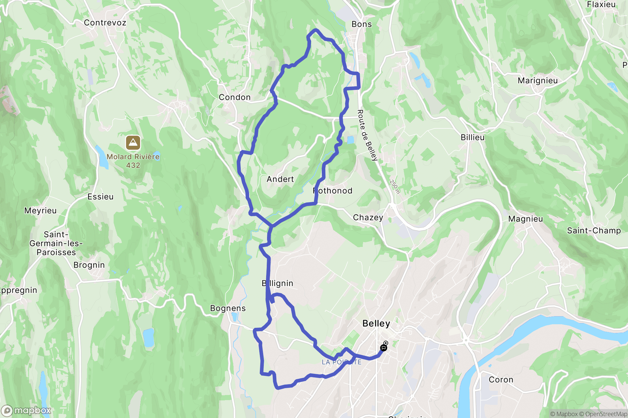 Belley : carte du parcours de randonnée - France