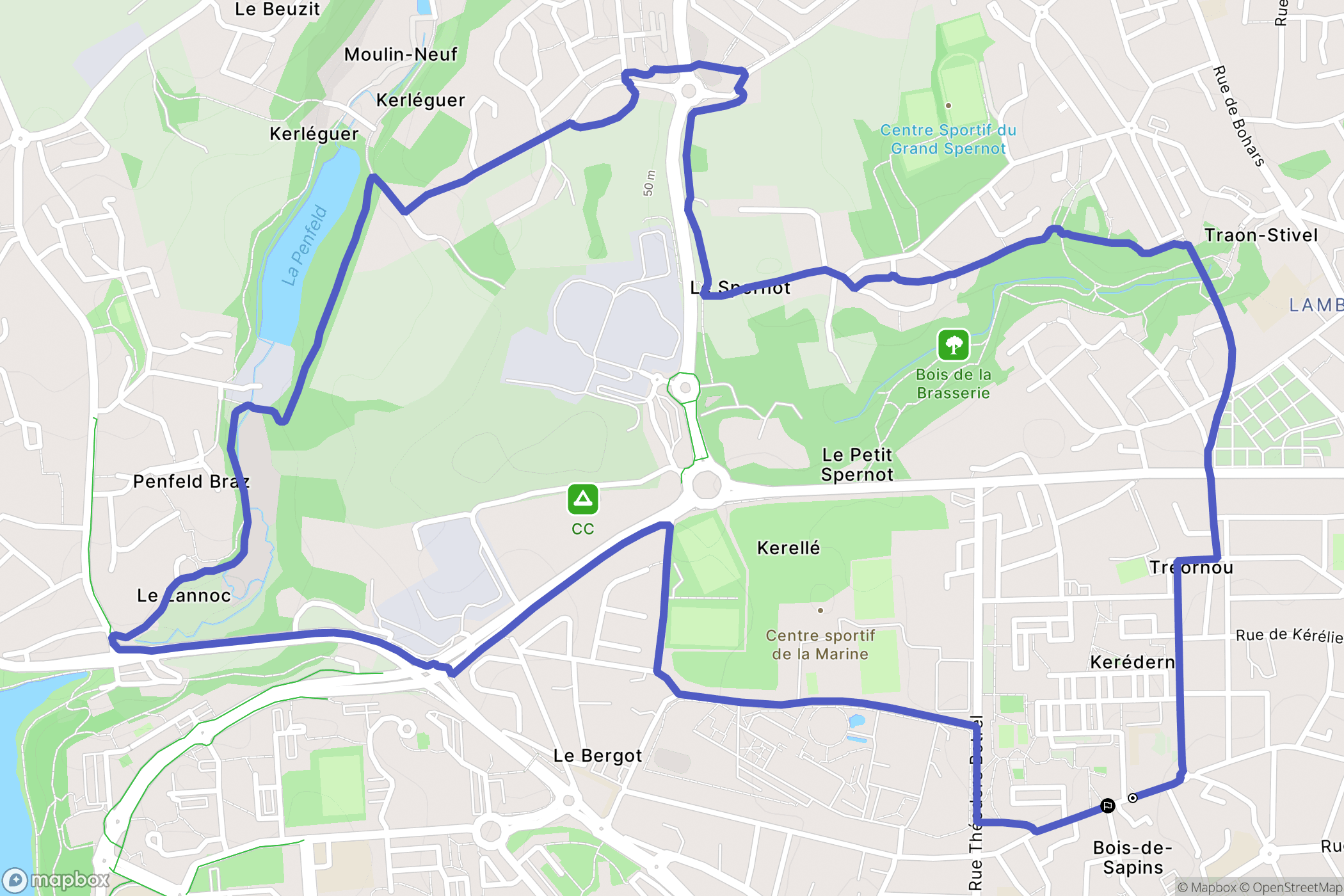 Brest : carte du parcours de randonnée - France
