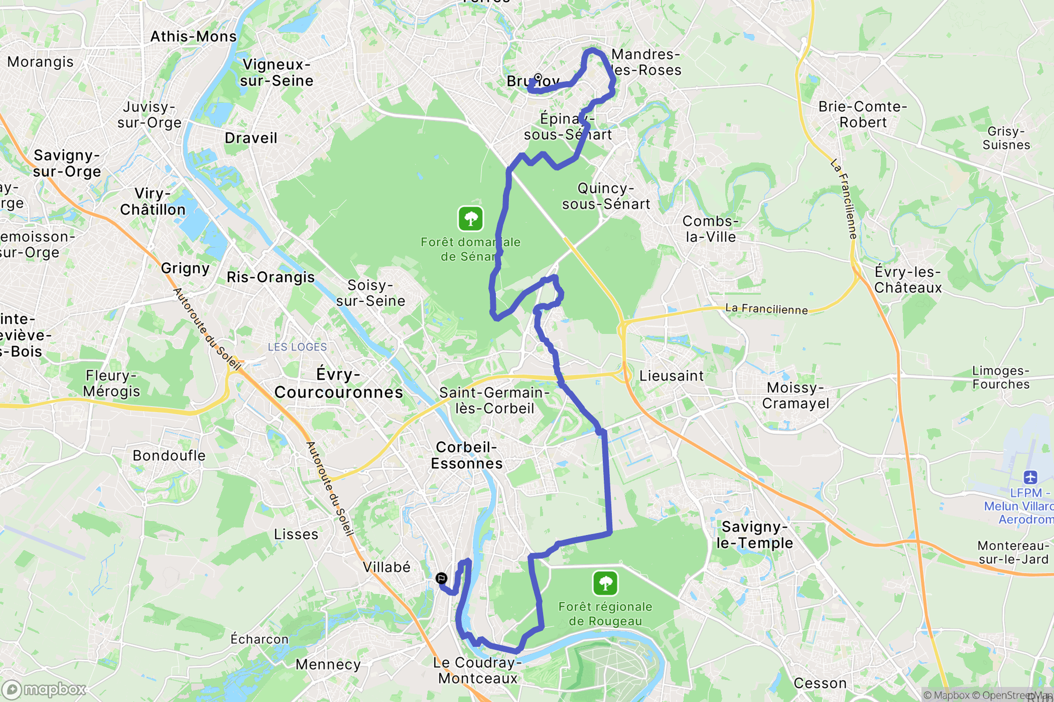 Brunoy : carte du parcours de randonnée - France