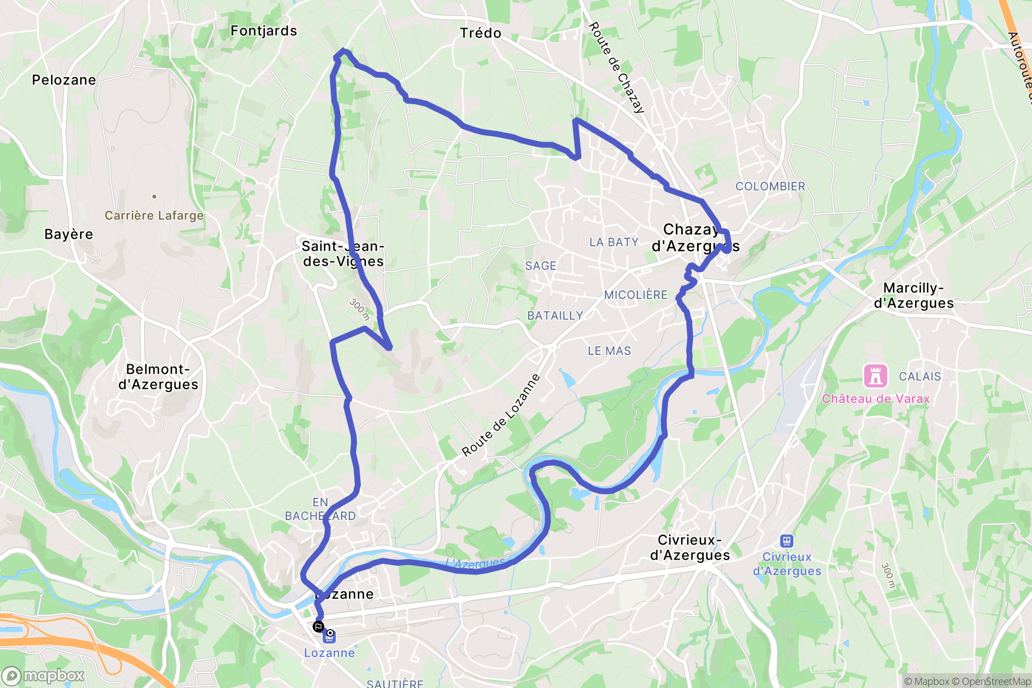 Lozanne : carte du parcours de randonnée - France