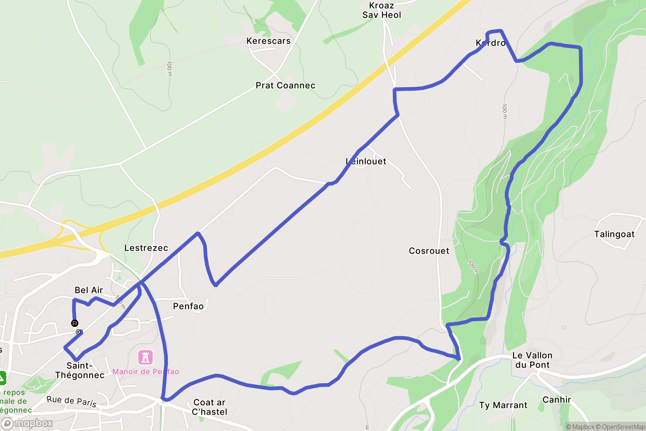 Saint-Thégonnec Loc-Eguiner : carte du parcours de randonnée - France