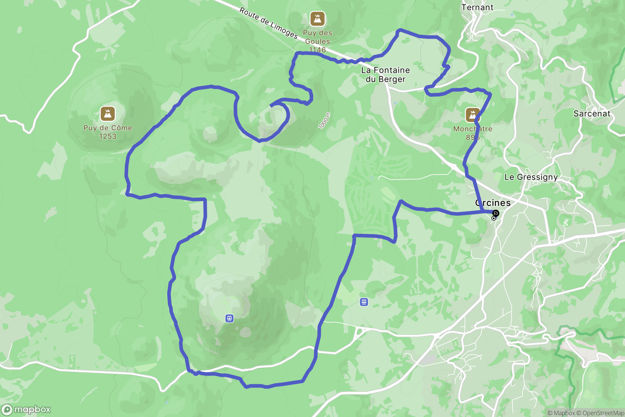 Orcines : carte du parcours de randonnée - France
