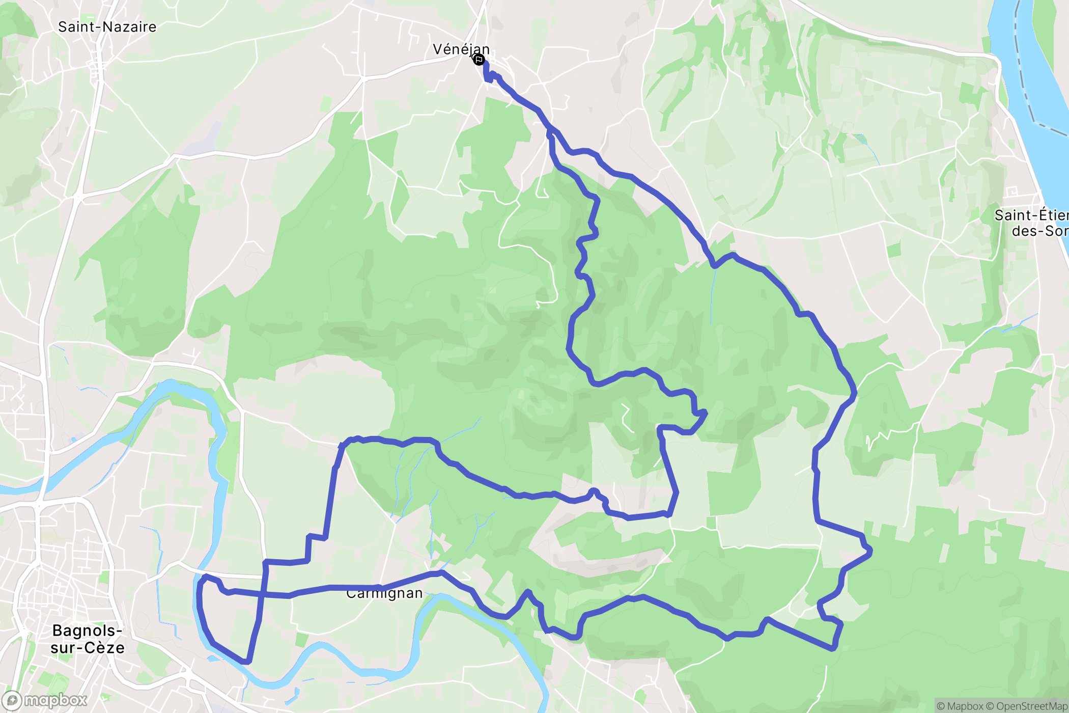 Vénéjan : carte du parcours de randonnée - France