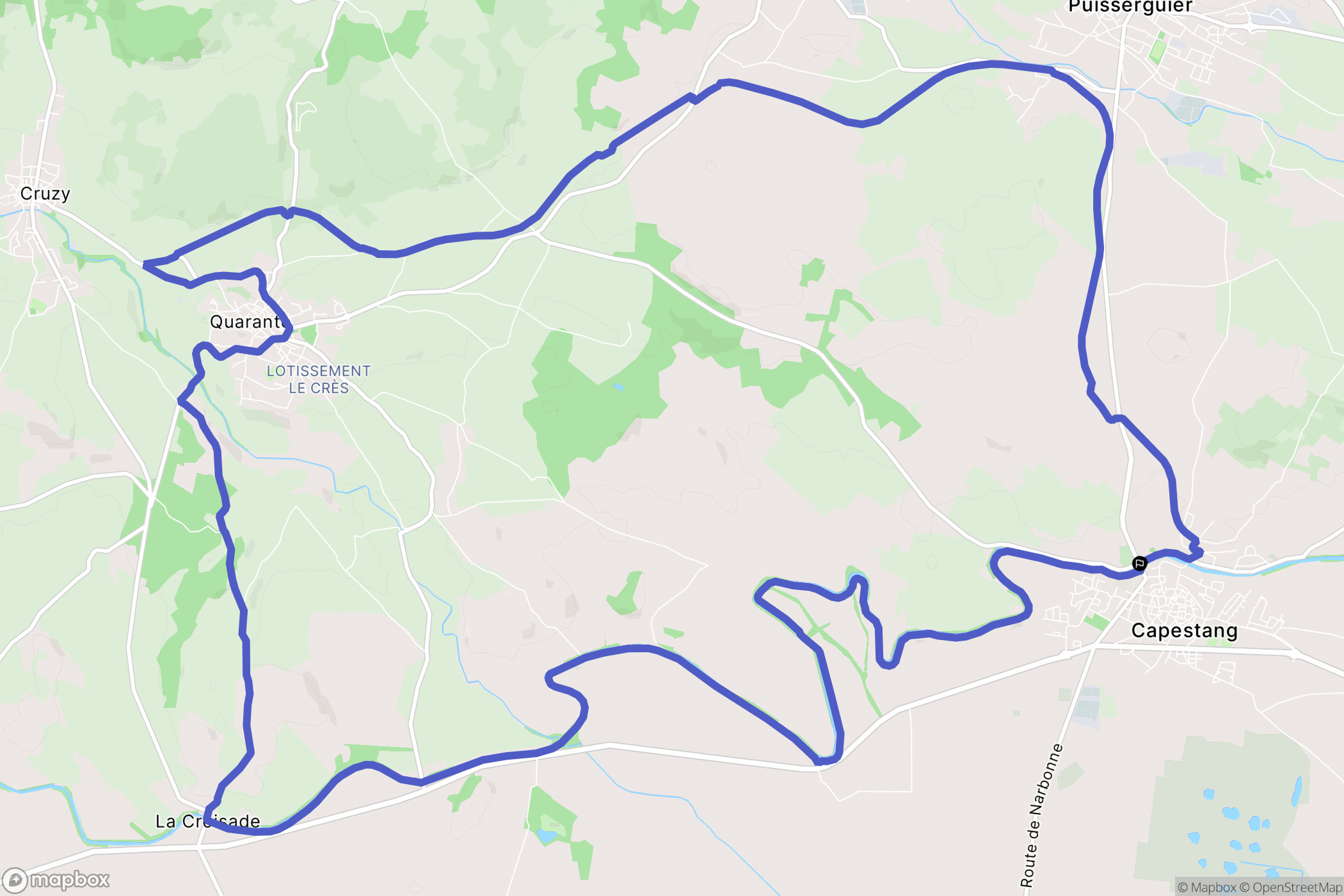 Capestang : carte du parcours de randonnée - France