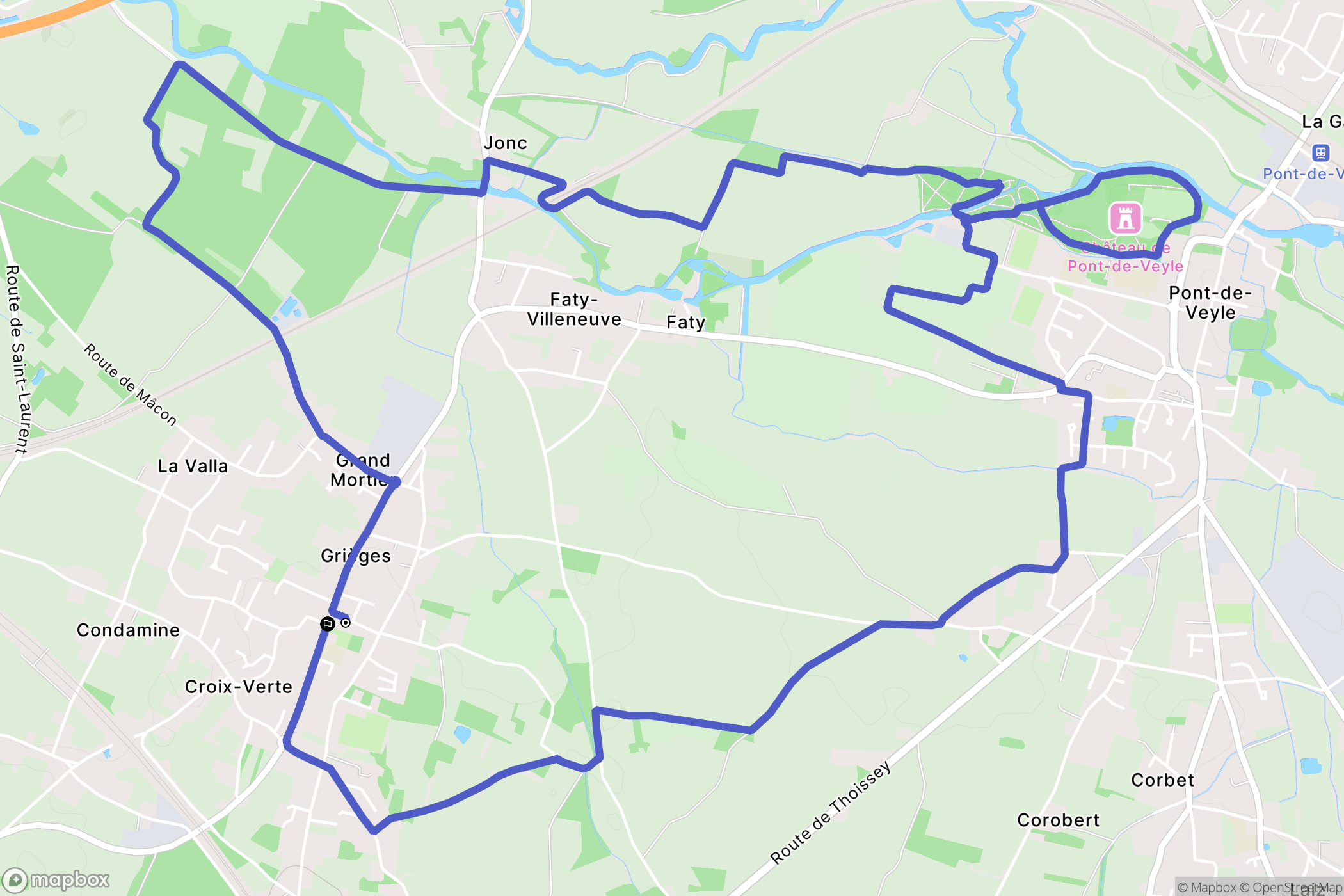 Grièges : carte du parcours de randonnée - France