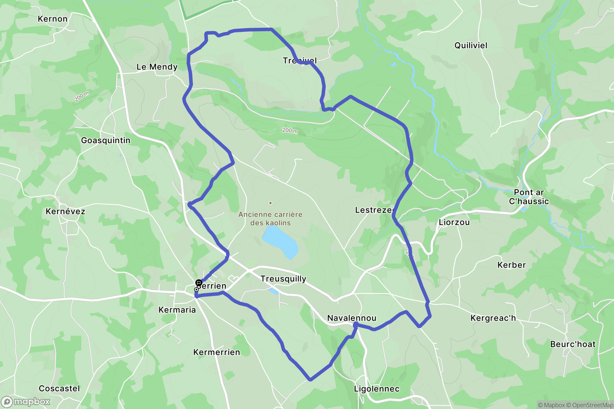 Berrien : carte du parcours de randonnée - France