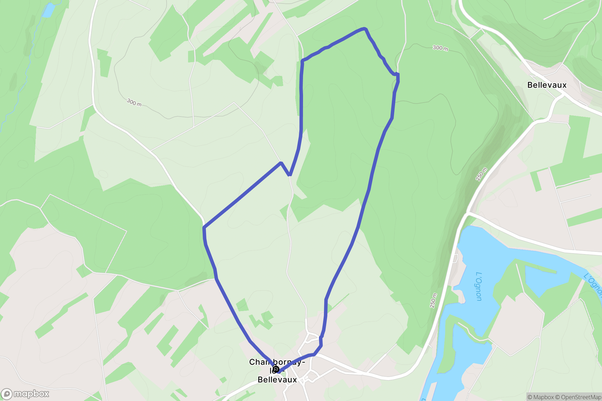 Chambornay Lès Bellevaux : carte du parcours de randonnée - France