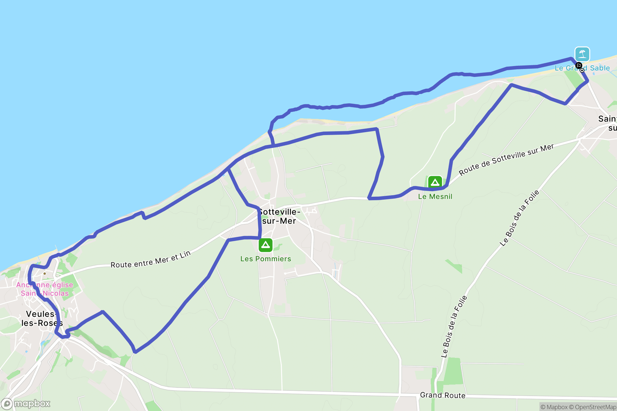 Saint-Aubin-sur-Mer : carte du parcours de randonnée - France
