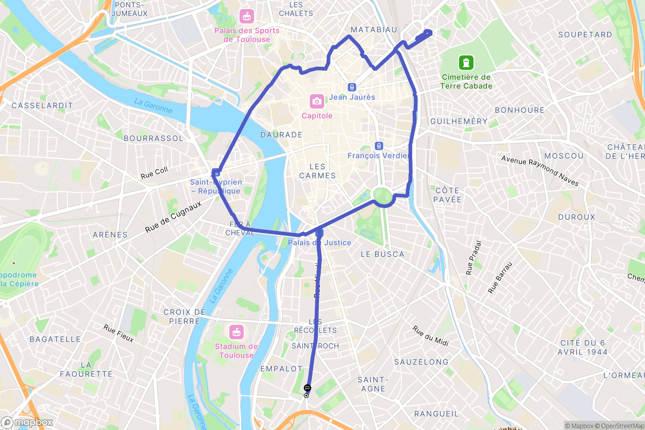 Toulouse : carte du parcours de randonnée - France