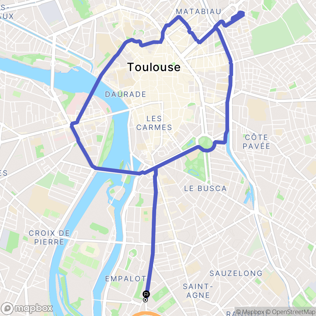 Toulouse : carte du parcours de randonnée - France